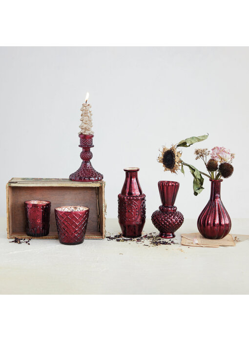 Pressed Recycled Glass Taper Holder, Red