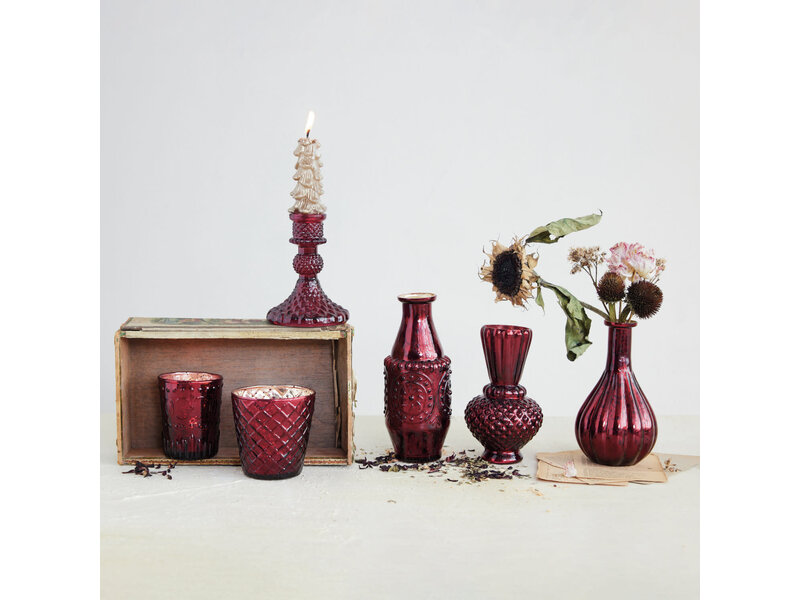 Creative Co-OP Pressed Recycled Glass Taper Holder, Red