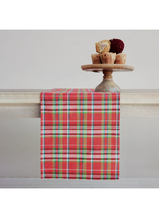 Woven Cotton Table Runner w Plaid Pattern, Multi Color