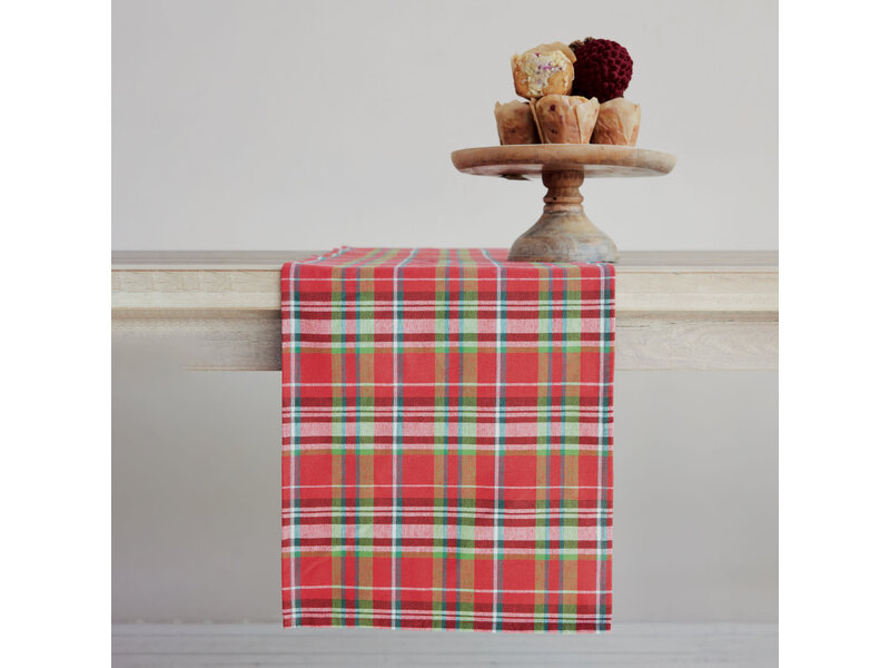 Creative Co-OP Woven Cotton Table Runner w Plaid Pattern, Multi Color