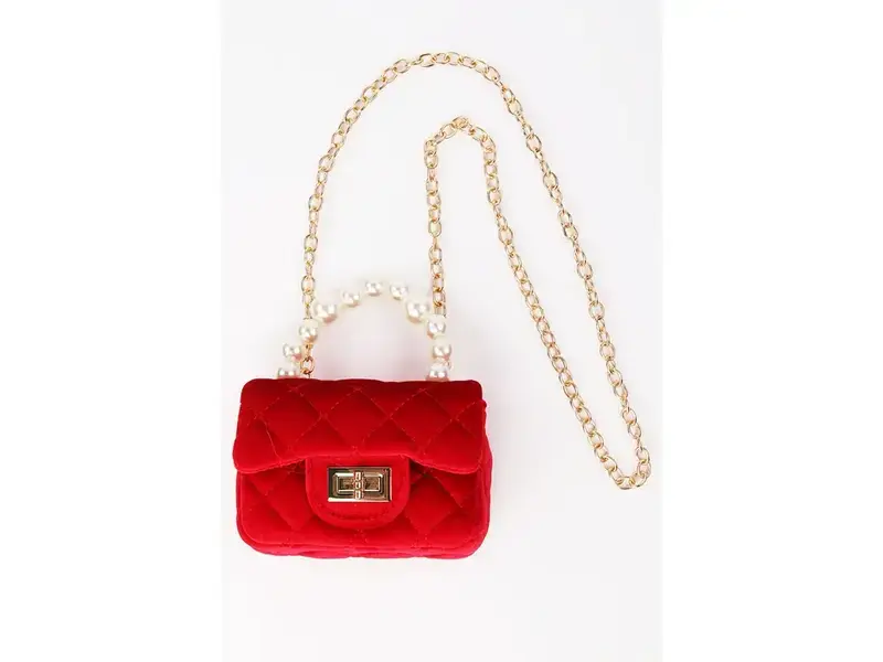 Sparkle Sister by Couture Velvet Purse with Pearl Handle - Red