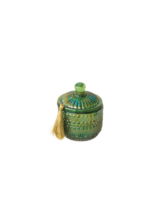 9.5 oz. Embossed Glass Walk In The Woods Scented Jar Candle with Lid & Gold Color Tassel
