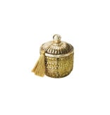 Creative Co-OP 9.5 oz. Embossed Glass Frosted Woods Scented Jar Candle with Lid & Gold Color Tassel