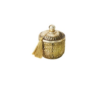 9.5 oz. Embossed Glass Frosted Woods Scented Jar Candle with Lid & Gold Color Tassel