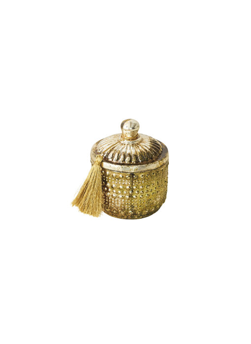 9.5 oz. Embossed Glass Frosted Woods Scented Jar Candle with Lid & Gold Color Tassel