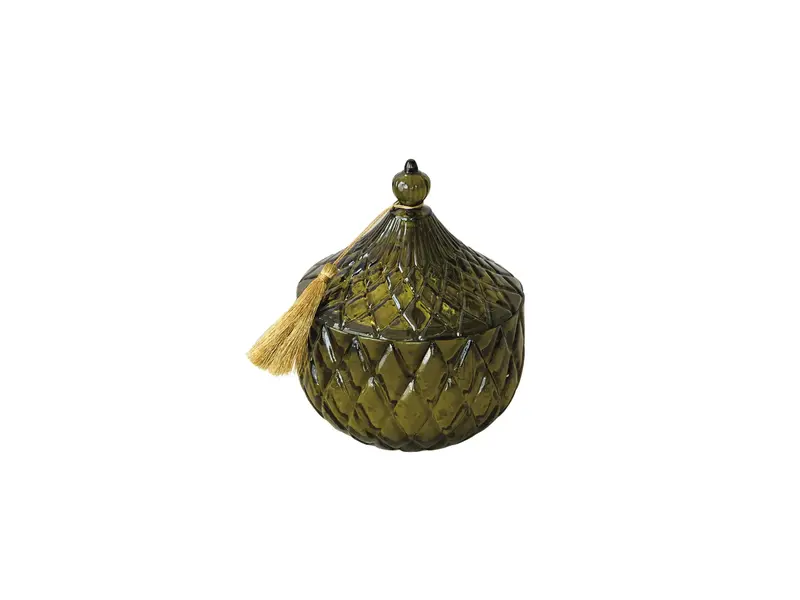 Creative Co-OP 21.9 oz. Embossed Mercury Glass Walk In The Woods Scented Jar Candle with Lid & Tassel