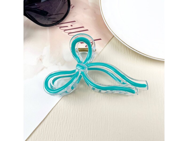 SoapElenGlen Jelly Color Bow Hair Clip Retro Simple Claw Clips - Green2