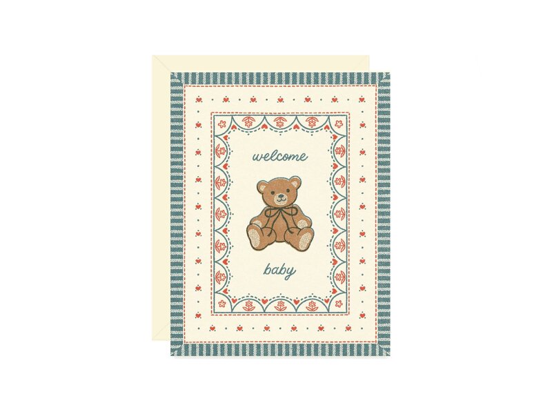 Wallflower Paper & Party Welcome Baby Teddy Bear Card