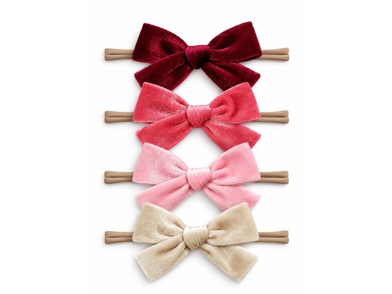 SpearmintLOVE 4-Pack Velvet Nylon Bows, Vintage Rose