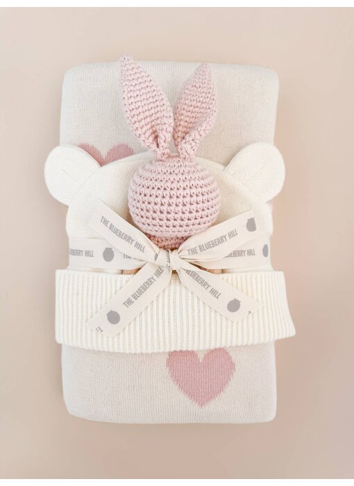 Heart I Love You Blanket Bunny Teether Rattle Baby Gift Set