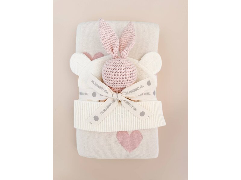 The Blueberry Hill Heart I Love You Blanket Bunny Teether Rattle Baby Gift Set
