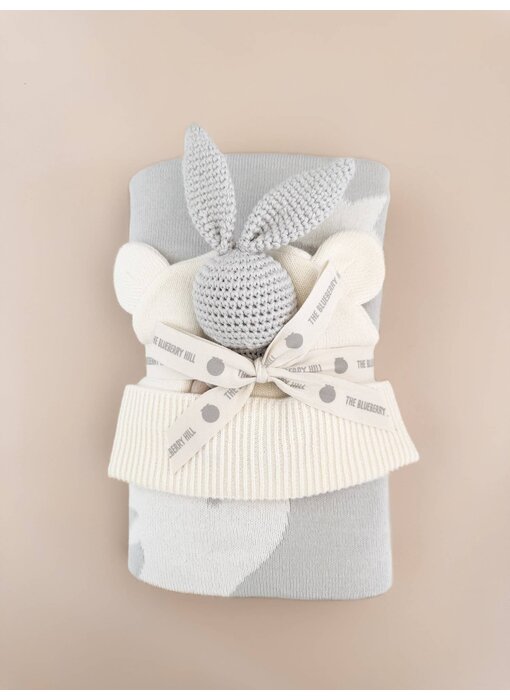 Star Moon Blanket Bunny Rattle Grey Baby Shower Gift Set