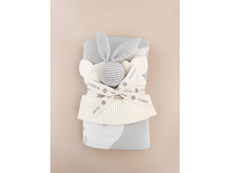 The Blueberry Hill Star Moon Blanket Bunny Rattle Grey Baby Shower Gift Set