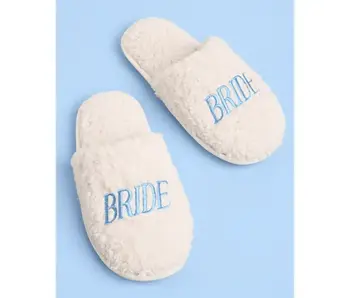 Bride Slippers | Faux Fur, Something Blue, Cozy