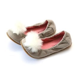 L'AMOUR Madeline Pom Pom Leather Flat in Gray