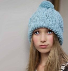 Huggalugs Cable Peony Beanie in Light Blue