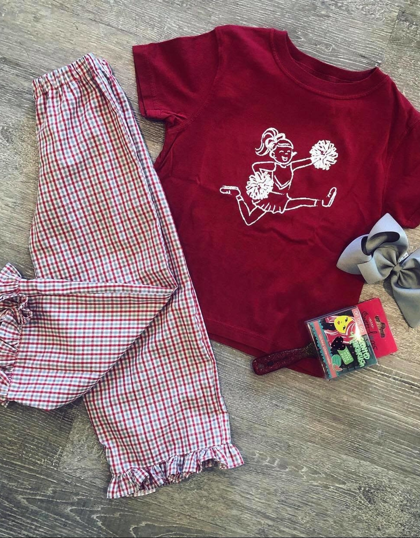 Mustard&Ketchup Kids Crimson/Gray Gingham Ruffle Pants