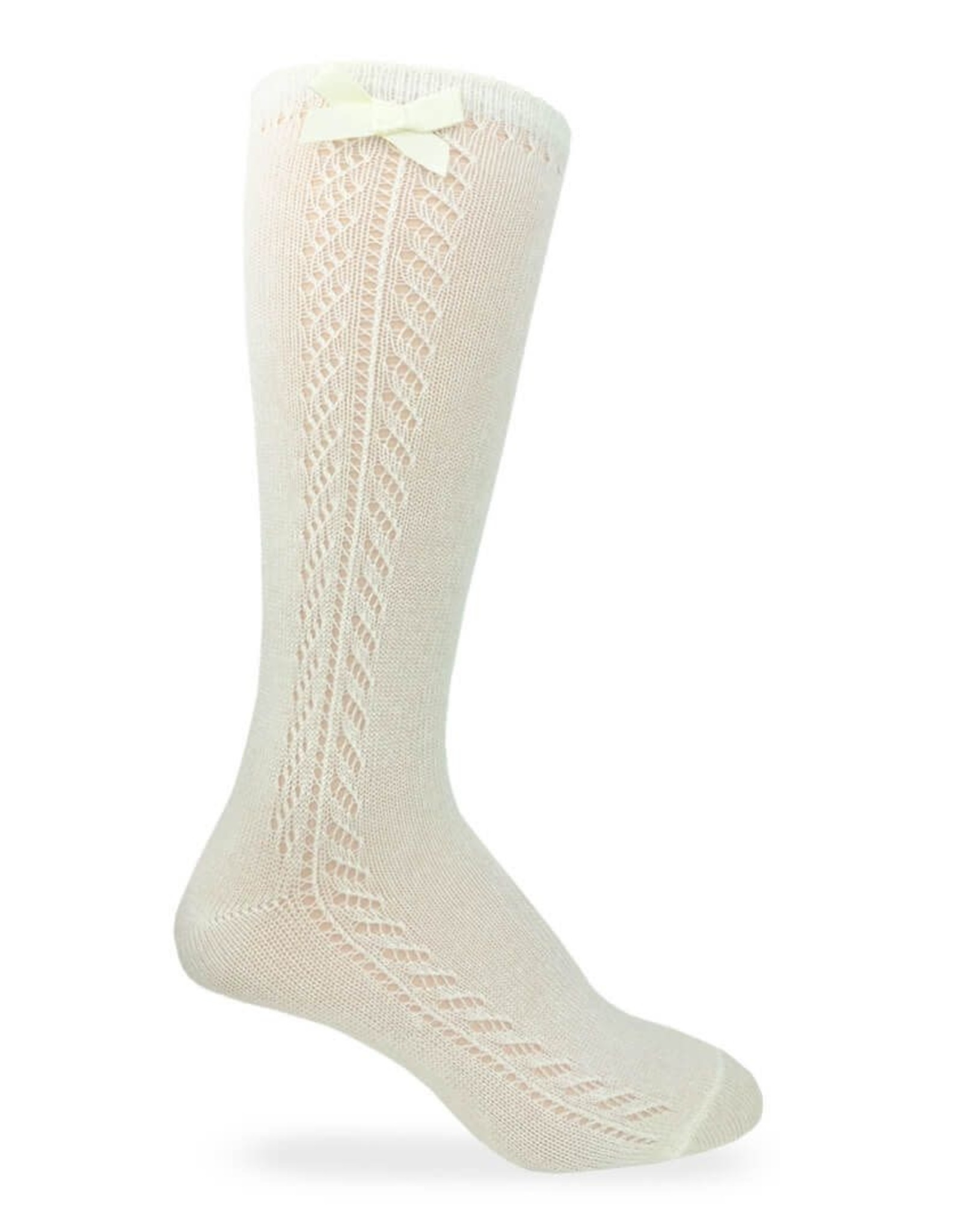 Jefferies Socks Pointelle Bow Knee High Socks in Ivory