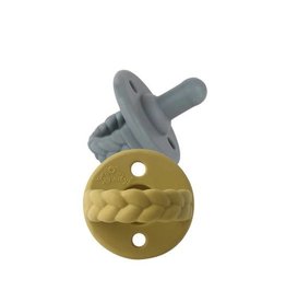 Itzy Ritzy Sweet Soother Pacifier Set in Mustard/Grey Braids
