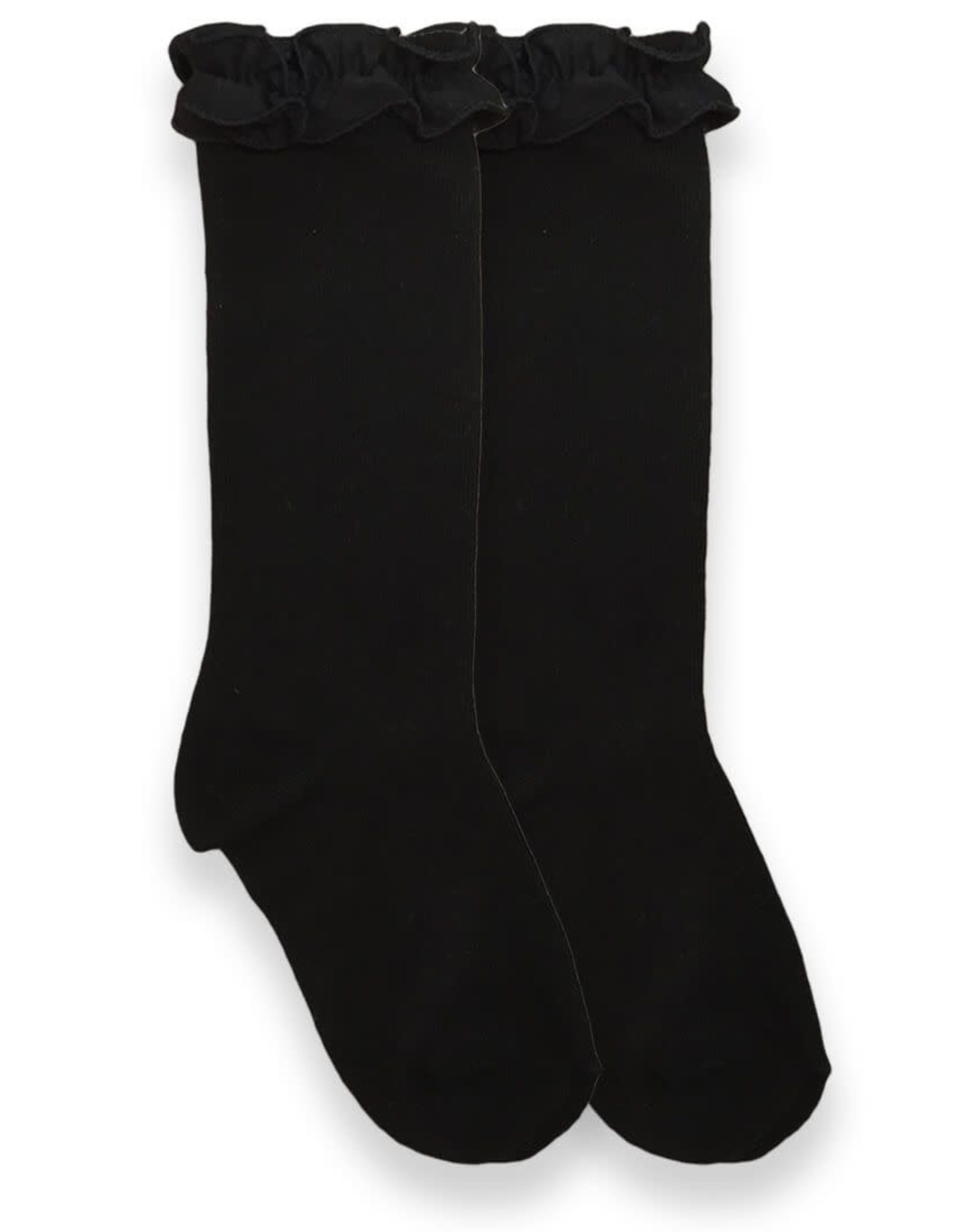 Jefferies Socks Black Ruffle Knee Socks