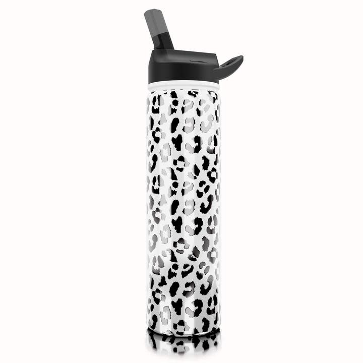 Stainless Steel Flip Straw Water Bottle - Leopard - 794866329190