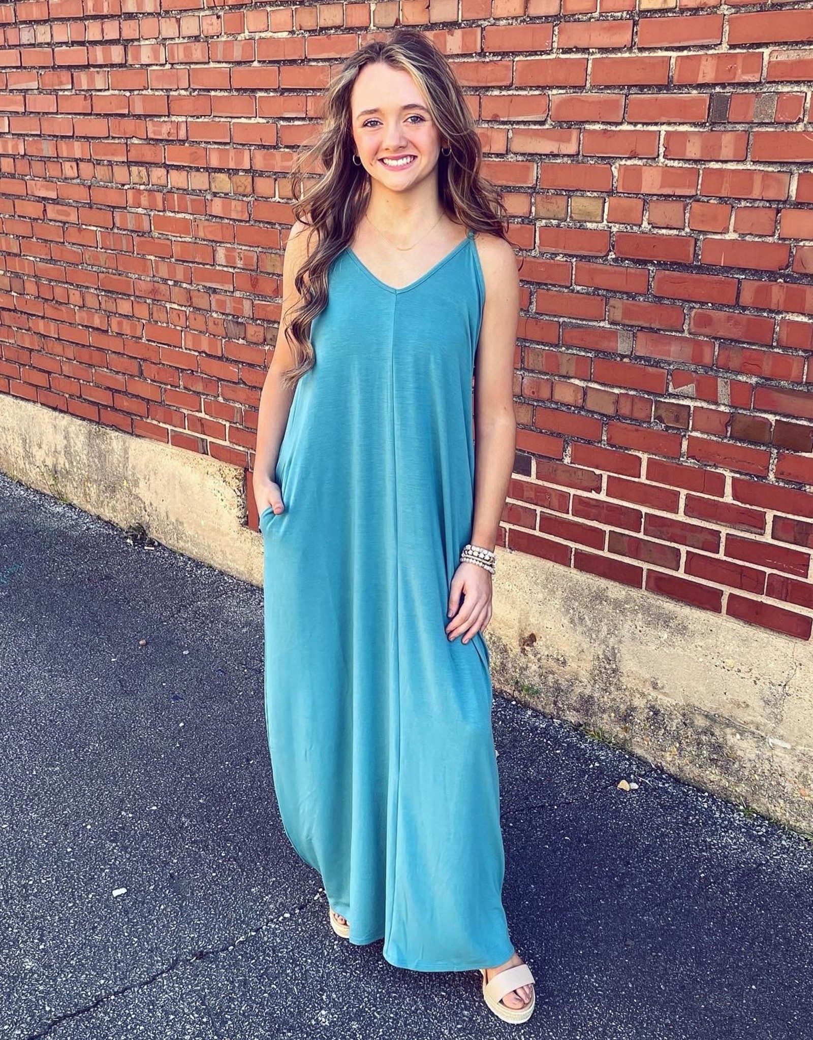dusty teal dress