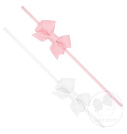 WeeOnes Two Pack of Tiny Front Tail Grosgrain Bows on Matching Baby Bands