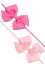 WeeOnes Two Pack of Tiny Front Tail Grosgrain Bows on Matching Baby Bands