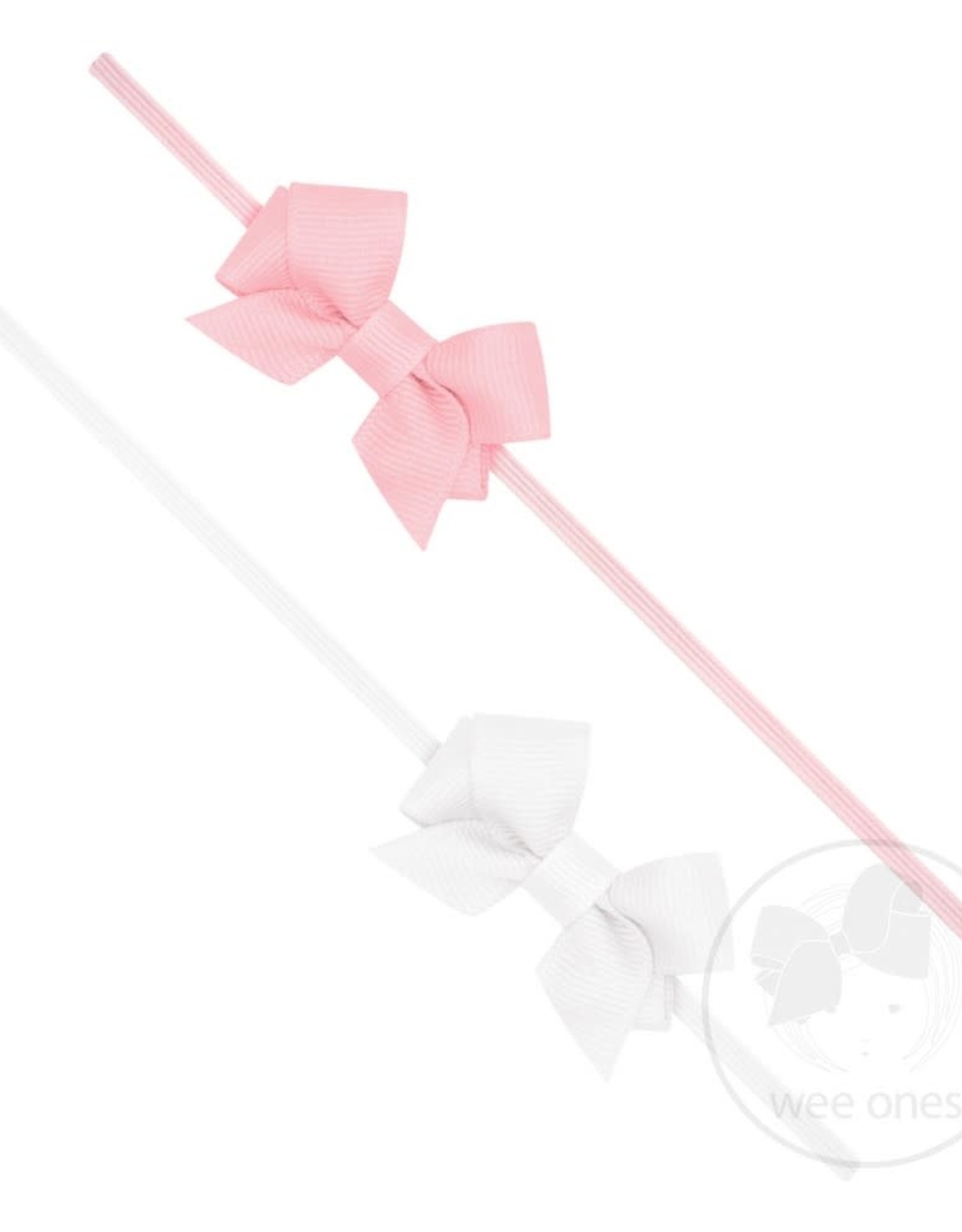 WeeOnes Two Pack of Tiny Front Tail Grosgrain Bows on Matching Baby Bands