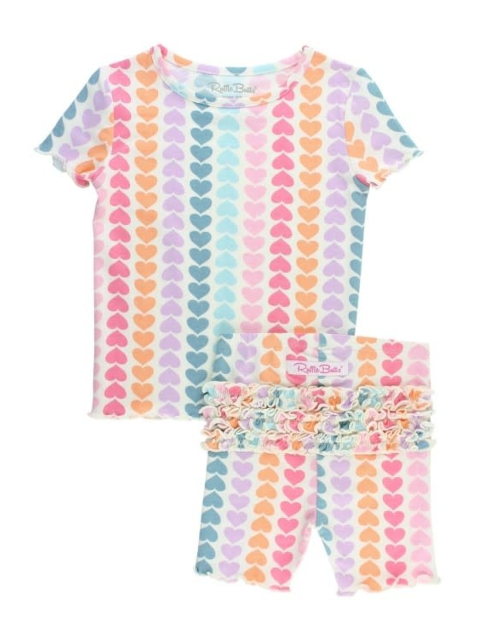 RuffleButts Rainbow Hearts Snuggly 2pc Ruffled Pajamas