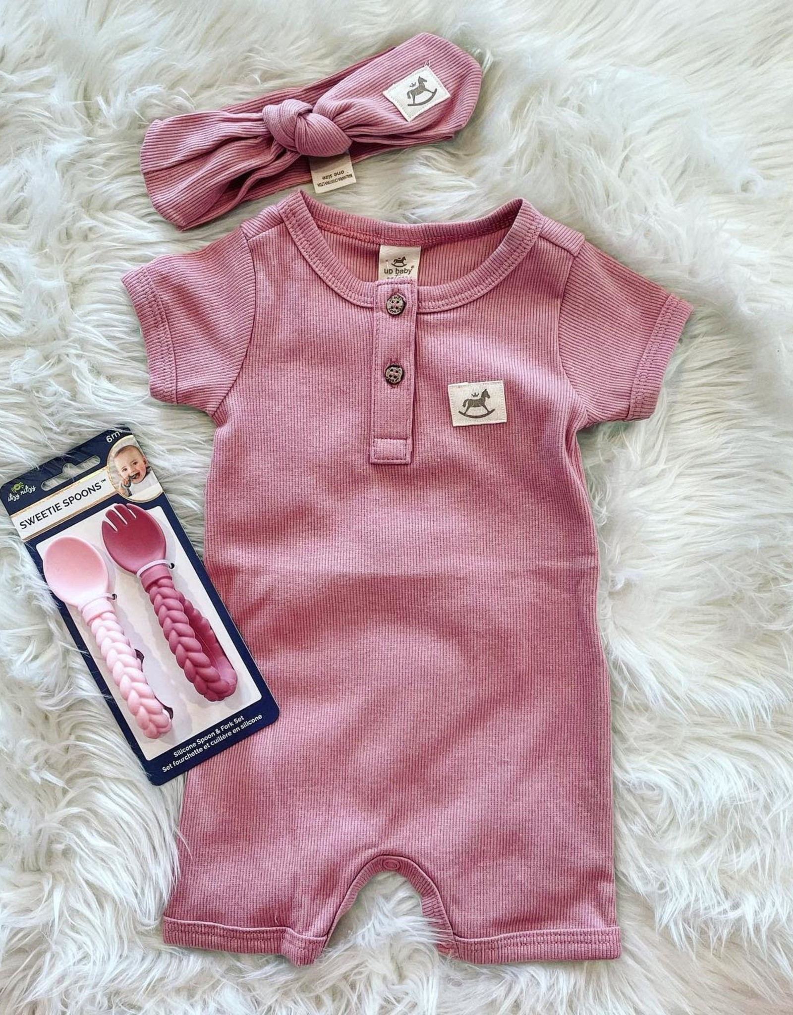 UpBaby Short Sleeved Ribbed Romper in Rose