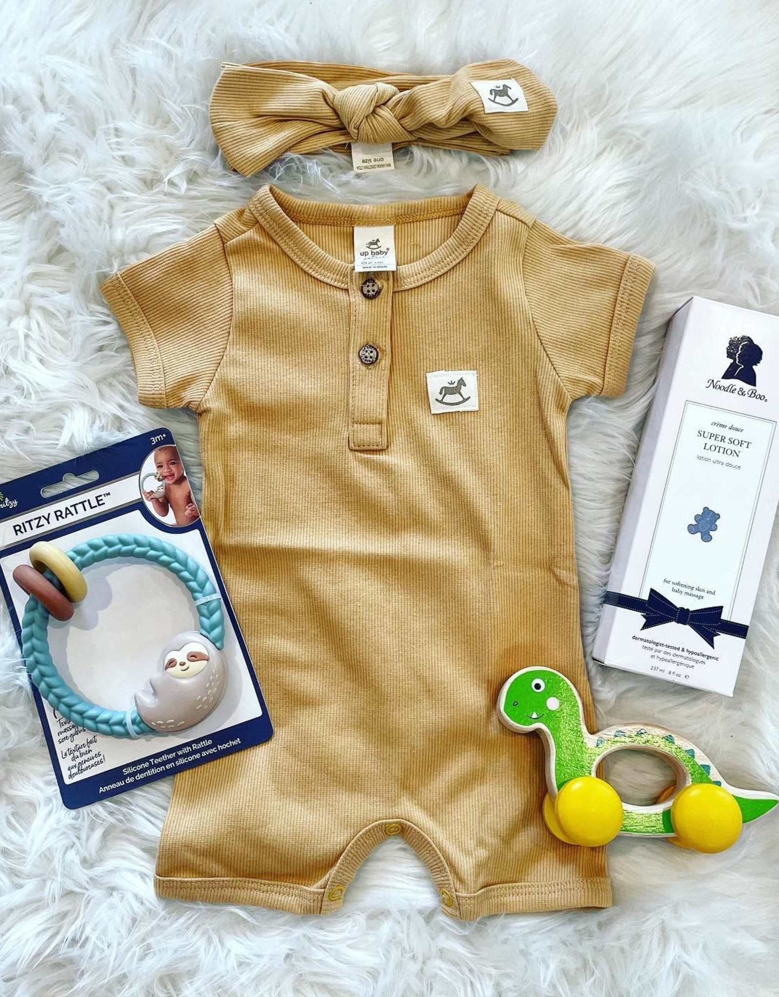 UpBaby Short Sleeved Ribbed Romper in Honey