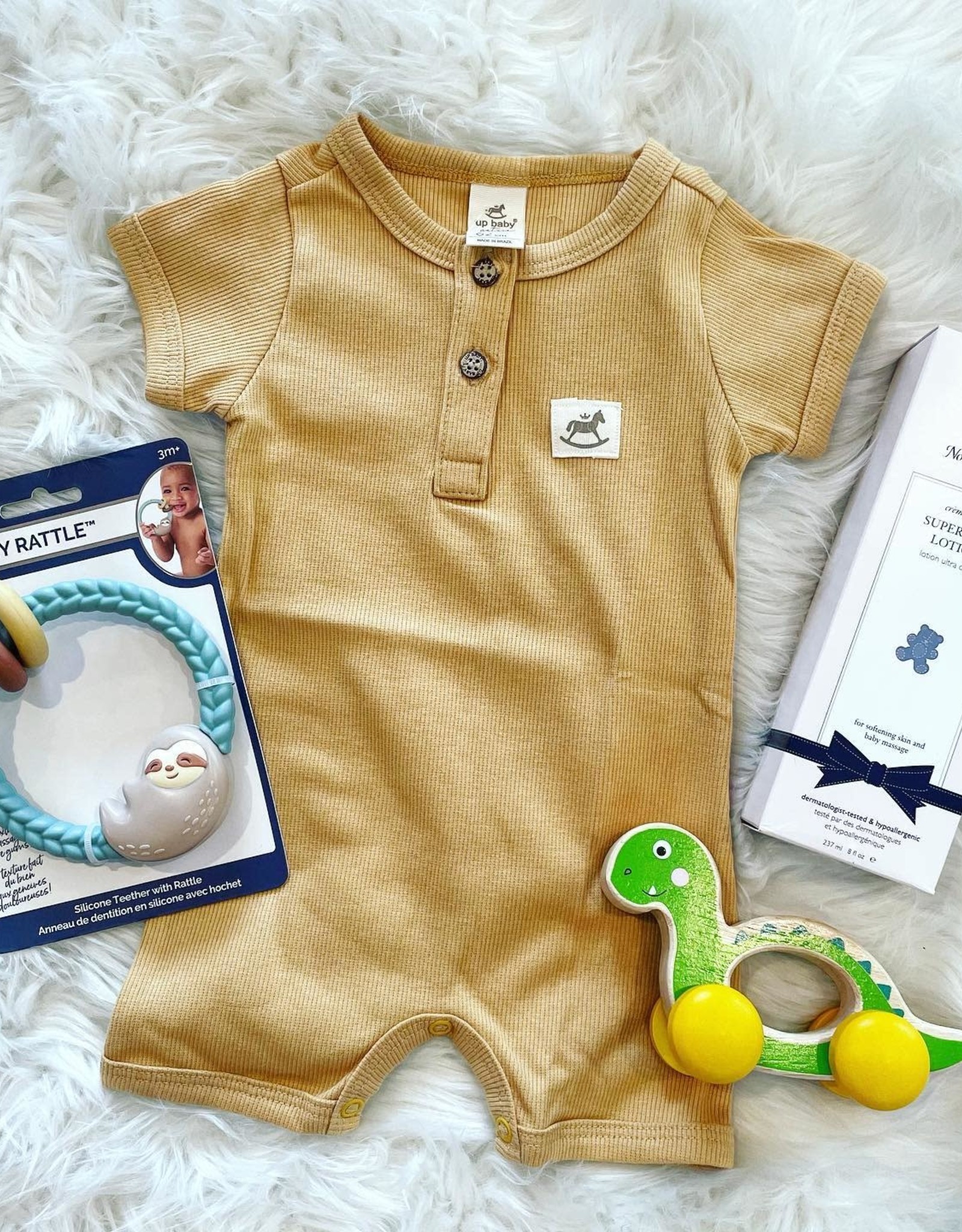 UpBaby Short Sleeved Ribbed Romper in Honey