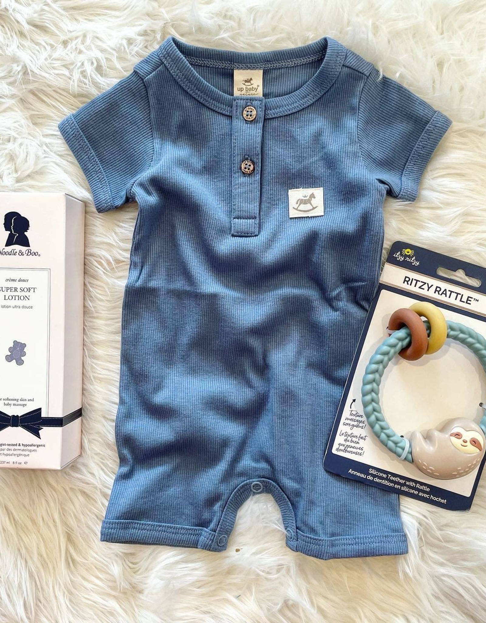 UpBaby Short Sleeved Ribbed Romper in Blue