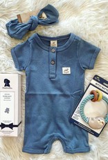 UpBaby Short Sleeved Ribbed Romper in Blue