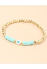 Gold Beaded Blue Resin Heart Bead Bracelet