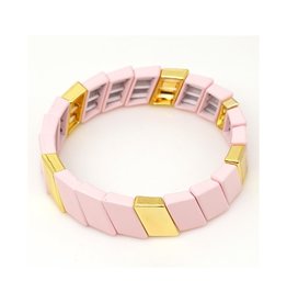 Pia Pink & Gold Wide Enamel Stretch Bracelet