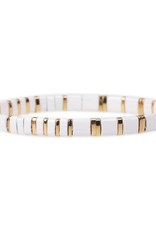 White & Gold Glass Tila Bracelet