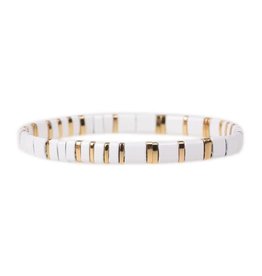 White & Gold Glass Tila Bracelet