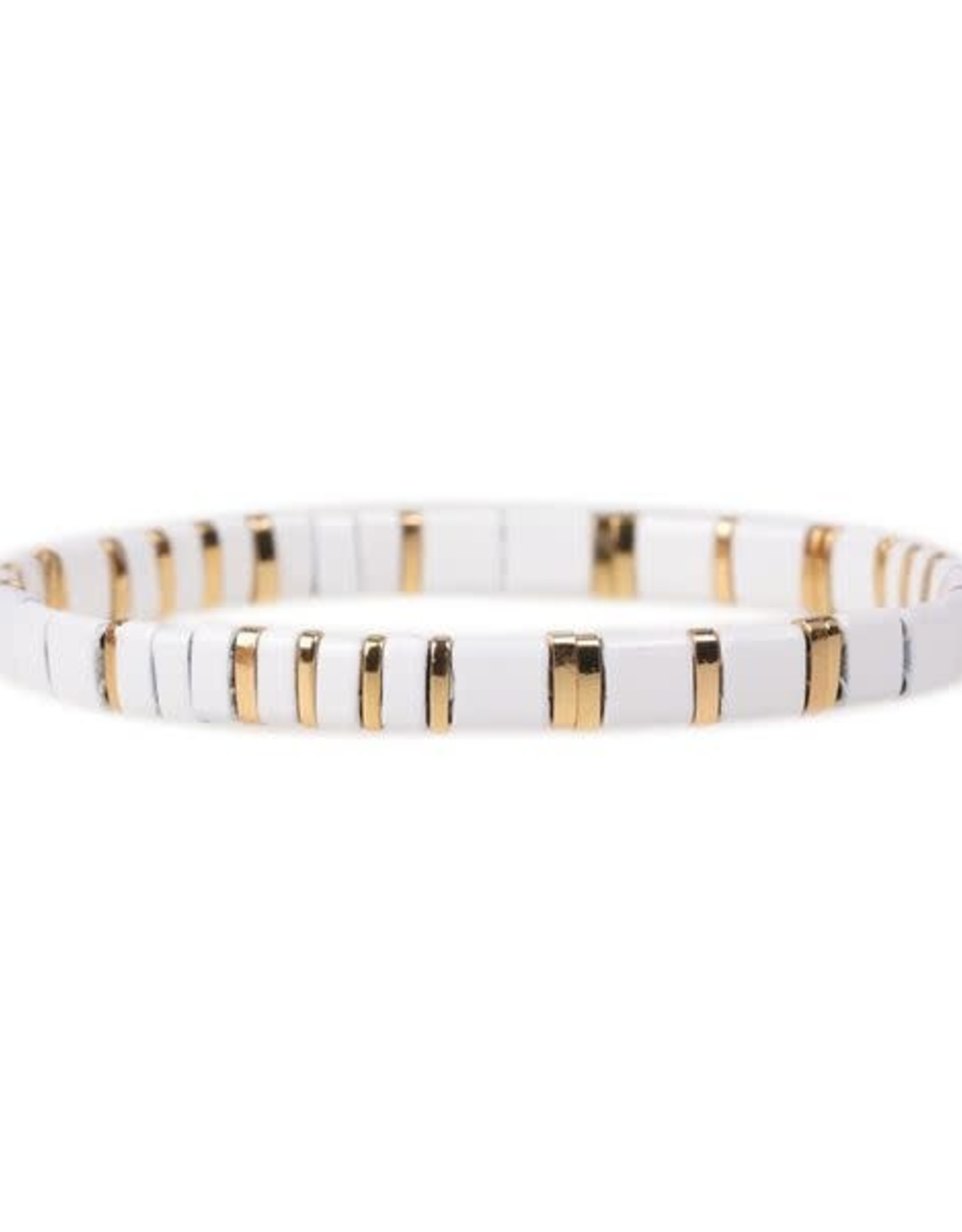 White & Gold Glass Tila Bracelet