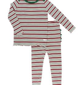 RuffleButts Peppermint Stripe Snuggly 2pc Ruffled Pajamas