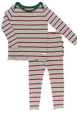 RuffleButts Peppermint Stripe Snuggly 2pc Ruffled Pajamas