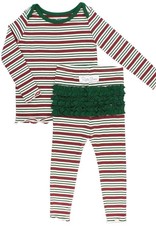 RuffleButts Peppermint Stripe Snuggly 2pc Ruffled Pajamas