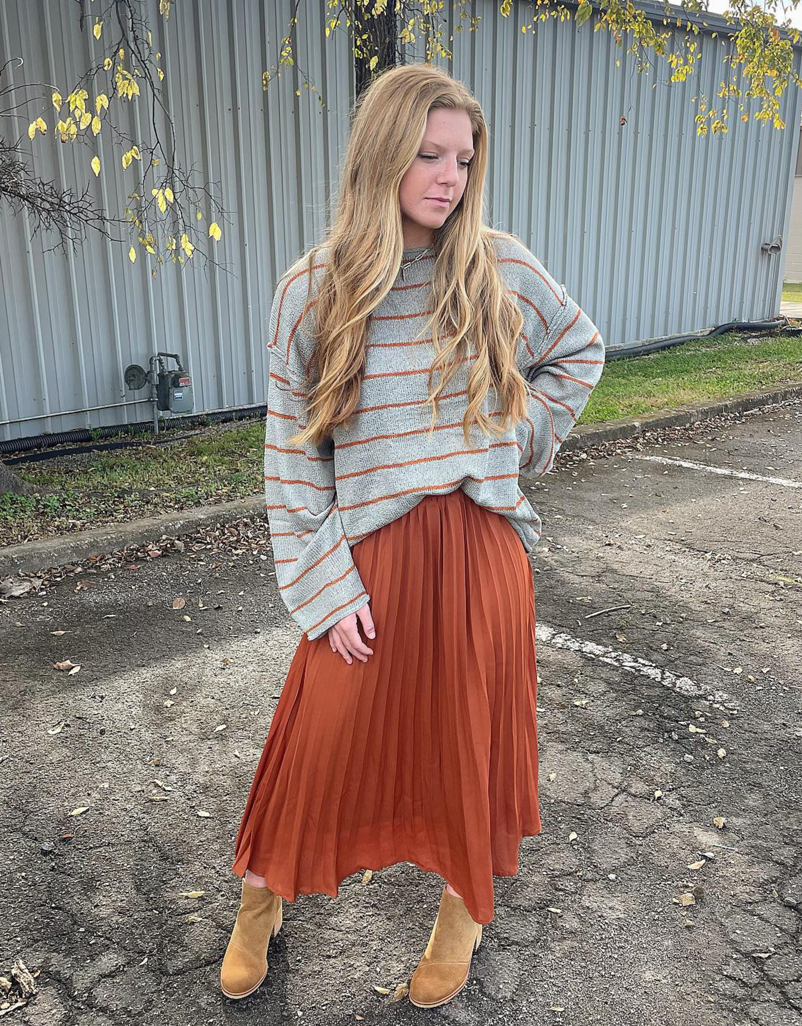 Penny Pleated Maxi Skirt in Rust