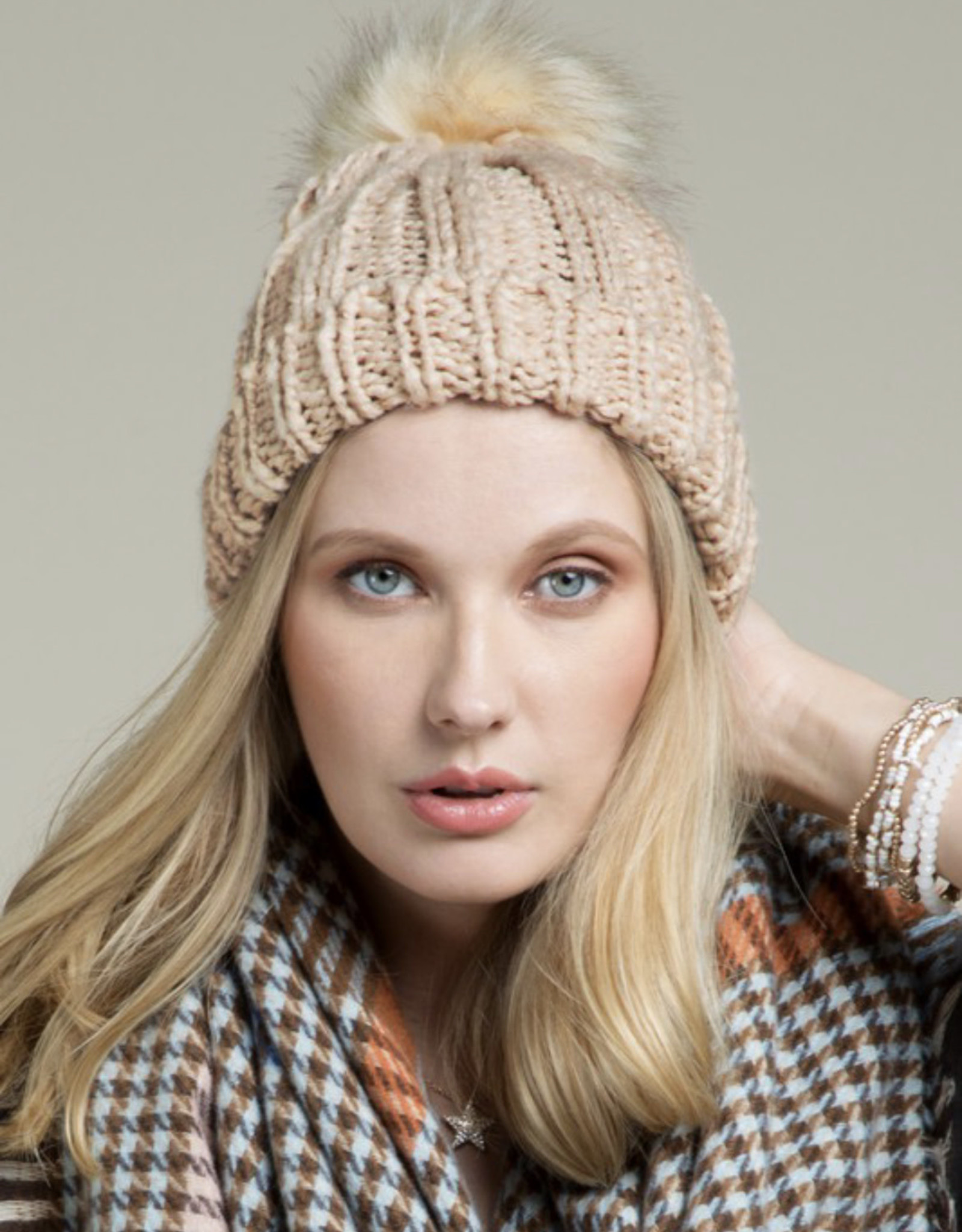 Soft Cable Knit Beanie in Peach
