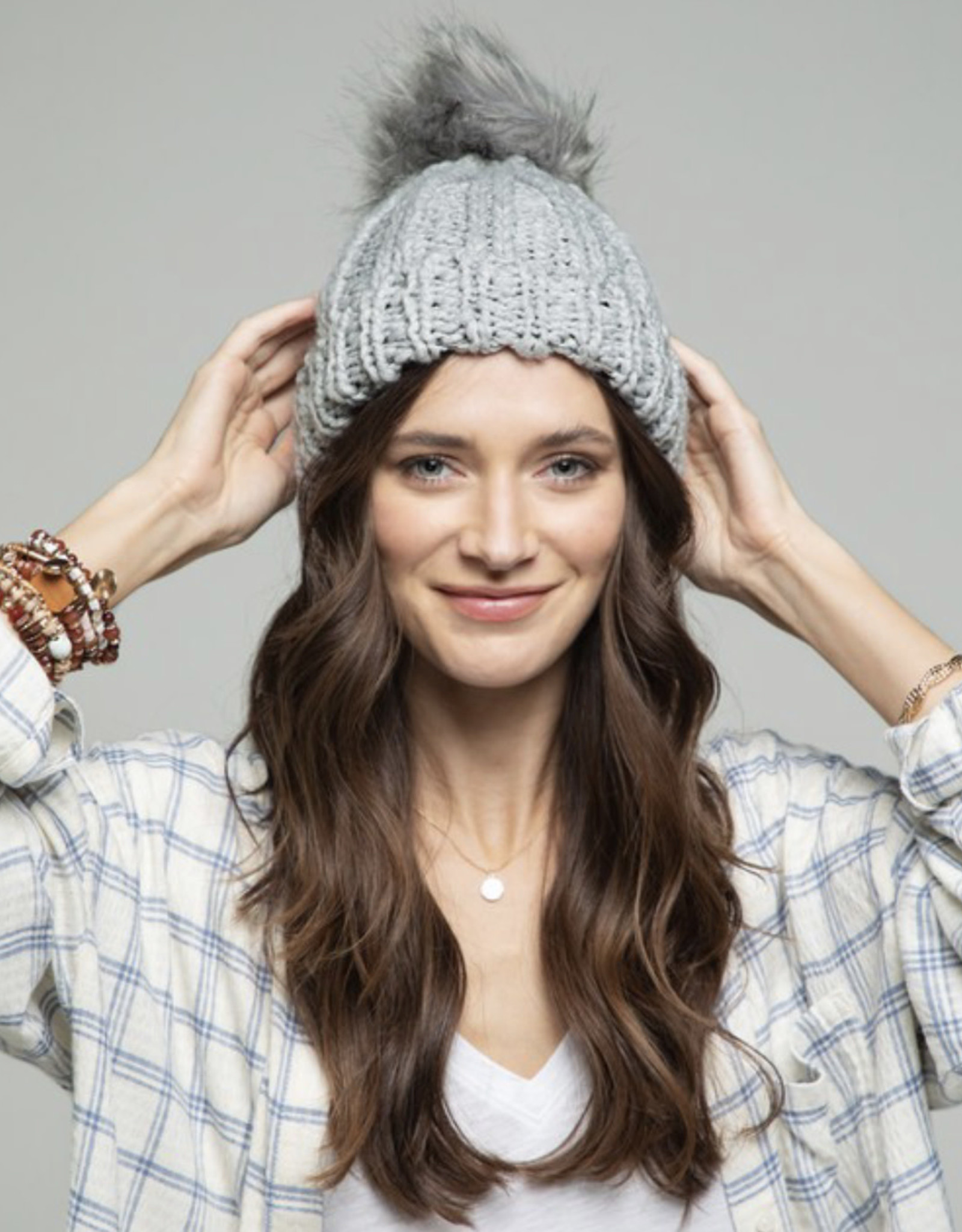 Soft Cable Knit Beanie in Light Grey