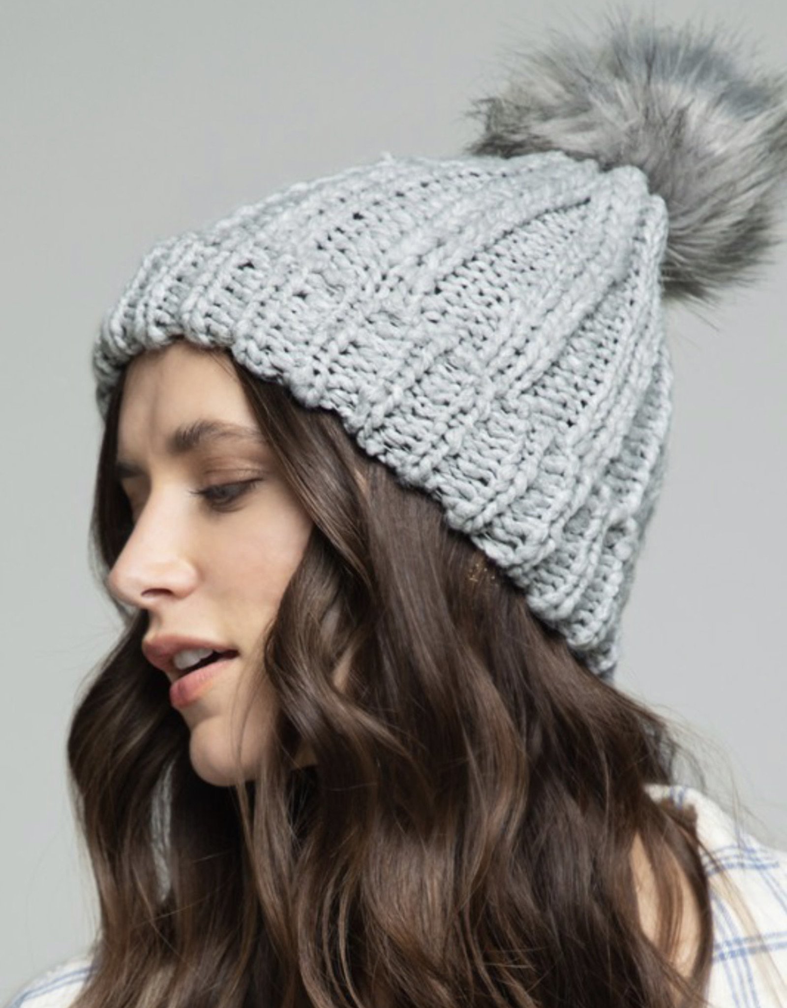 Soft Cable Knit Beanie in Light Grey