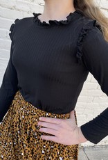 Mallory LongSleeve Collar Top in Black
