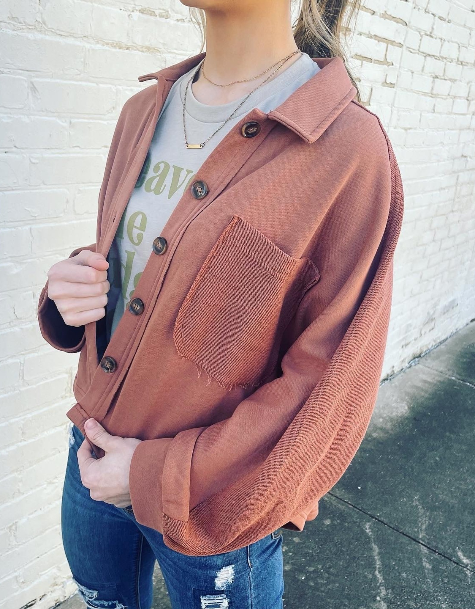 Addie French Terry Shacket in rust