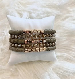 Rubber Glass Bead  Bracelet Set in Taupe